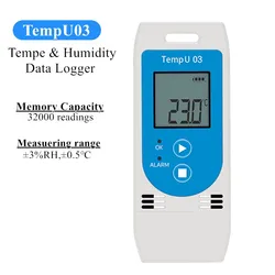 TempU03 /TempU04 USB Sıcaklık Nem Veri Kaydedici, 32000 Nokta Kayıtlı, Büyük Kapasiteli Yeniden Kullanılabilir RH TEMP Dedektörü