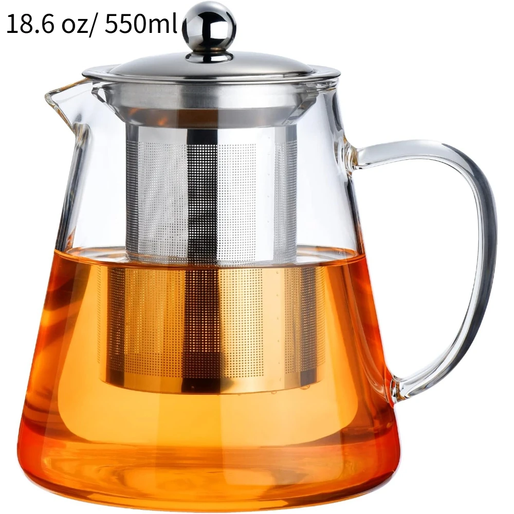 18,6 OZ/550ml Glas-Teekanne für den Herd aus Borosilikatglas mit Abnehmbarem Edelstahl-Teebrygger für Camping und Reisen – Detail 1