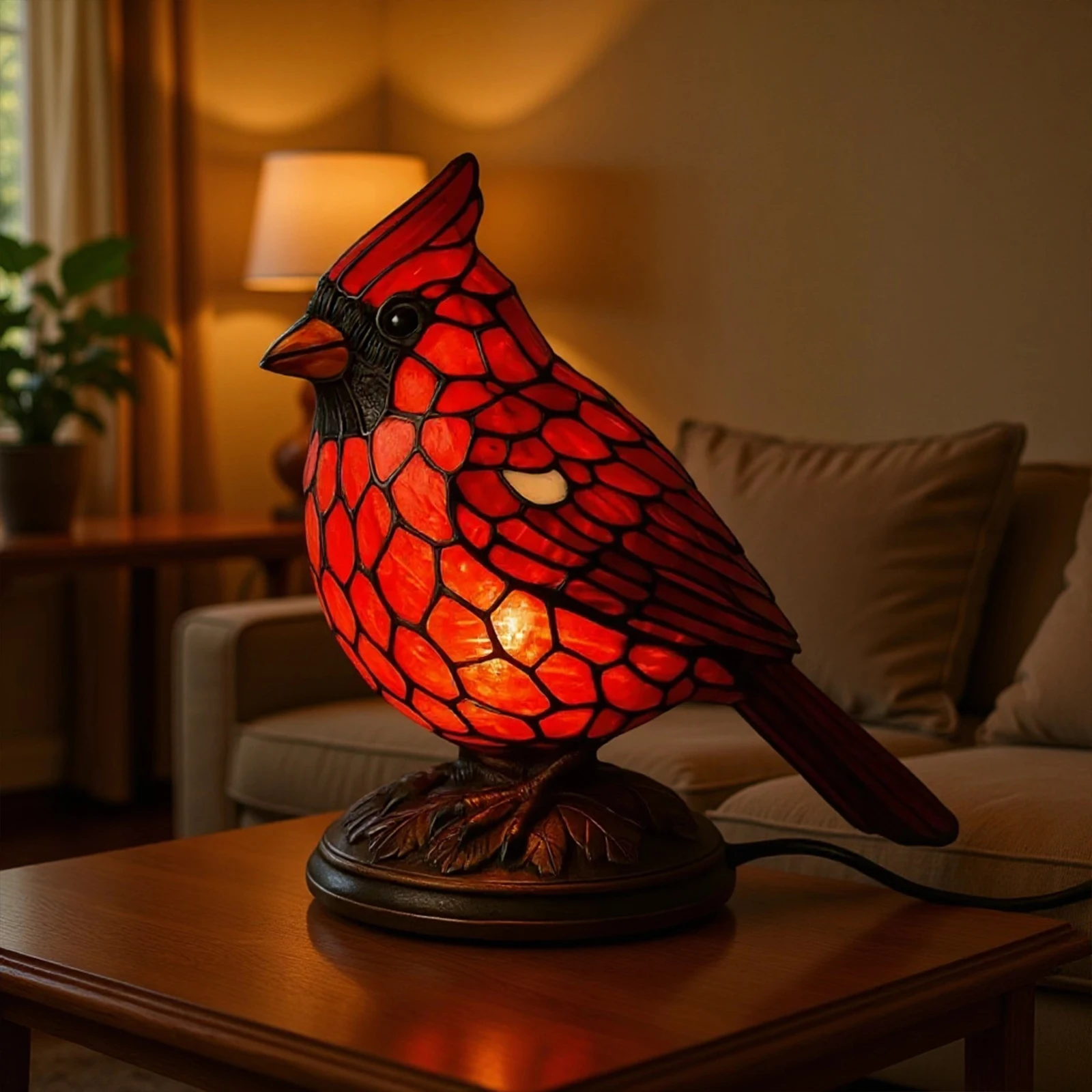 Resin Bird Lamp Christmas Art Decor Light Decorative Red Bird Table Lamp for Bedside Living Room Christmas Decor