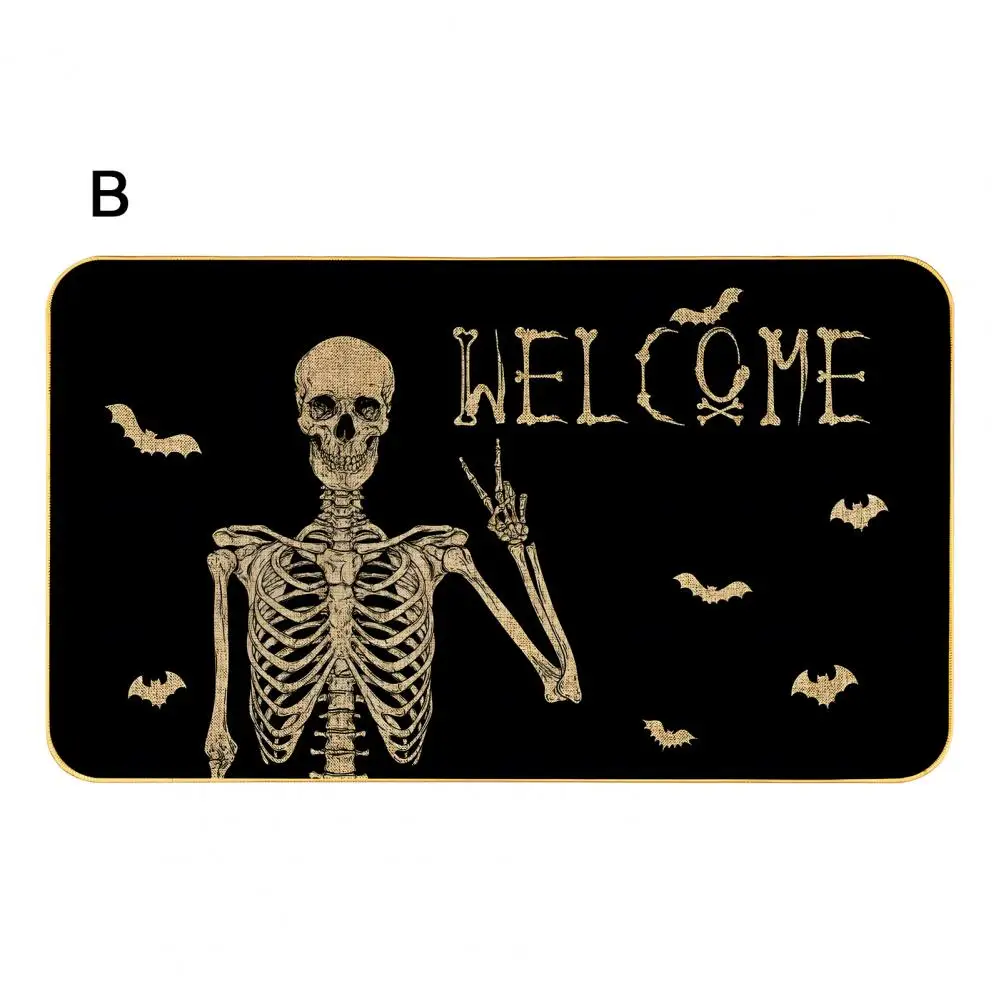 Halloween Floor Mat Spooky Skeleton Halloween Rug Super Absorbent Bathroom Floor Mat with Anti-slip Backing for Halloween