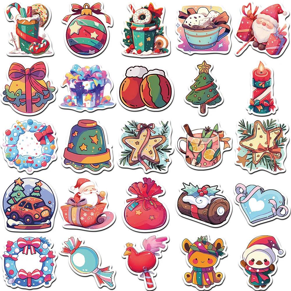 10/30/50PCS Cute Elk Santa Christmas Cartoon Stickers for DIY Laptop Phone Snowboard Luggage Fridge Waterproof Sticker Kid Toys