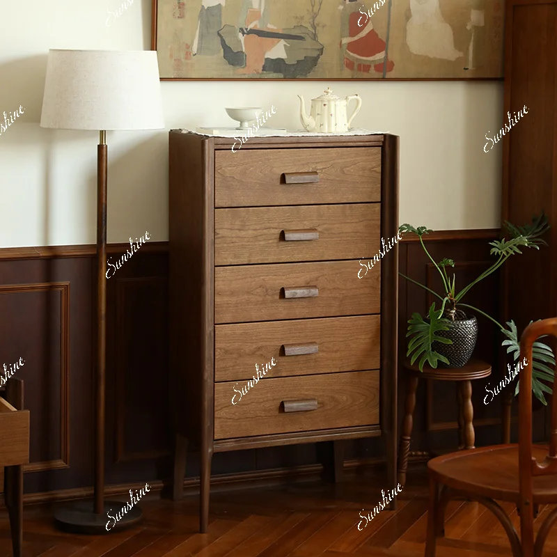 Large and small apartment solid wood chest of drawers contrasting colors retro style high legs  FT