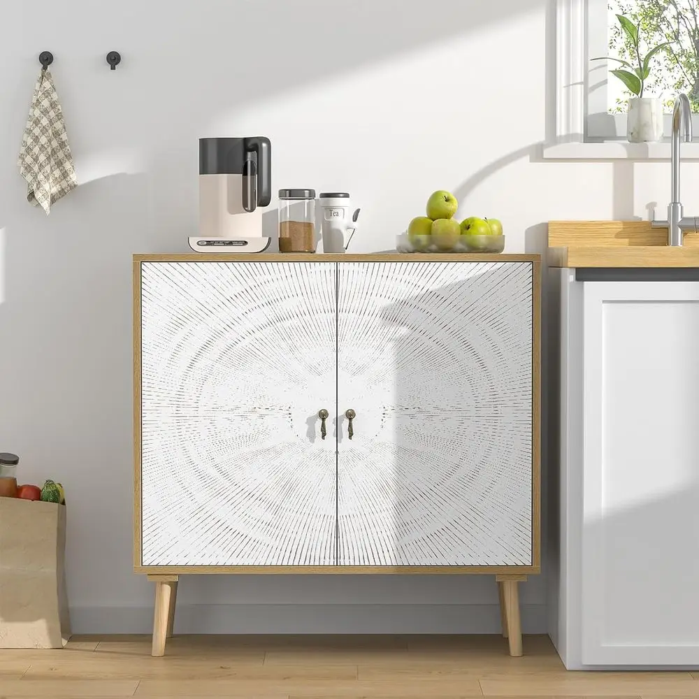 Armário de armazenamento de cozinha com prateleiras ajustáveis, pés de madeira maciça, adequado para corredor, entrada, sala de estar