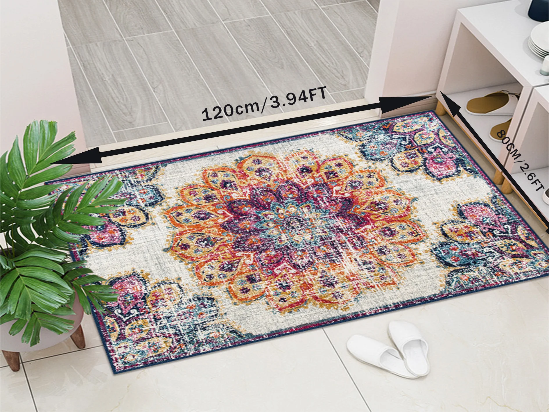 VIKAMA Bohemian Crystal Pile Vintage Home Decor Rugs Machine Washable Dirty Resistant Easy Care Rugs Entryway Bedroom Rugs