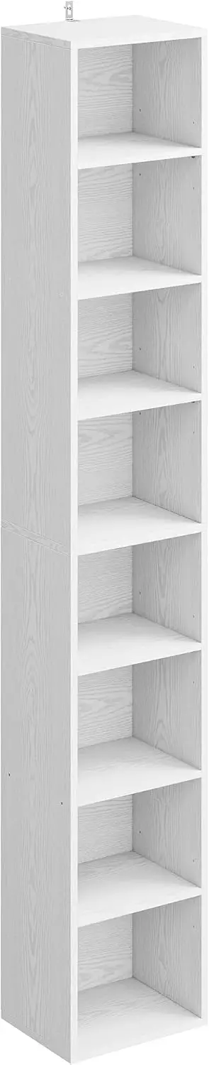 

8-Tier Tall Narrow Bookshelf, Compact Corner Bookcase for Living Room, Office, Study, Bedroom in White