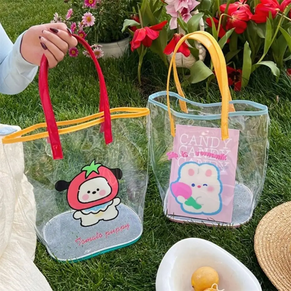 

Summer Large Jelly Handbag New Waterproof Kawaii Transparent Shopper Bag Fashion Cartoon Clear PVC Tote Bag