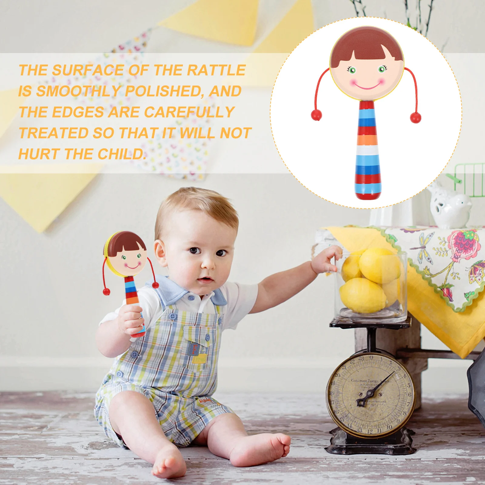 

1Pcs Wooden -Drum Lovely Design Christmas Birthday Gift for Toddlers -Drum Infant Hand-Cranking