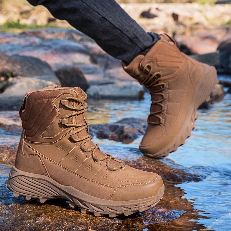 Men Large Size High Top Desert Combat Boots, Non-slip Durable Outdoor Off-road Trekking Hiking Footwear
