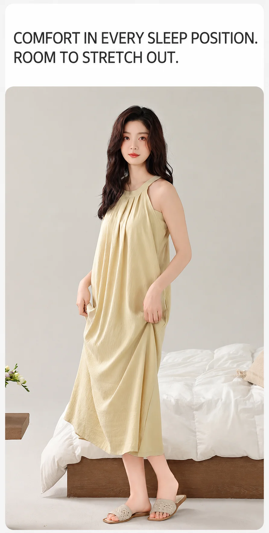 Damen Gepolstertes Ärmelloses Nachthemd mit Eingebautem BH, Herausnehmbaren Polstern, Langes, Weiches Schlafkleid, Sommer-Loungewear, Hauskleid mit Tasche – Detail 23