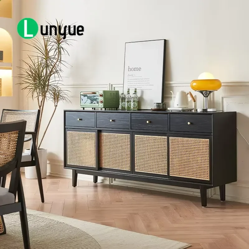 Modern Solid Wood Dining Side Cabinet Large Capacity Storage Locker for Living Room Bedroom Villa Hotel Apartment Furniture