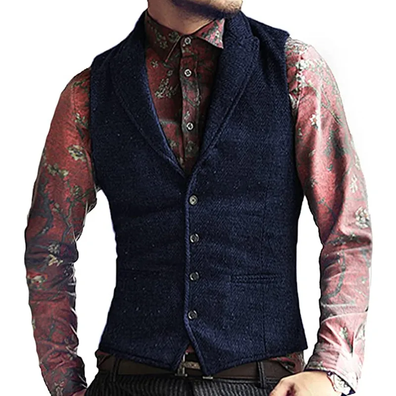 Mens Vests Tweed Herringbone Slim Fit Fashion Men\'s Suits Vests For Jacket Groomsmen  Waistcoat For Wedding