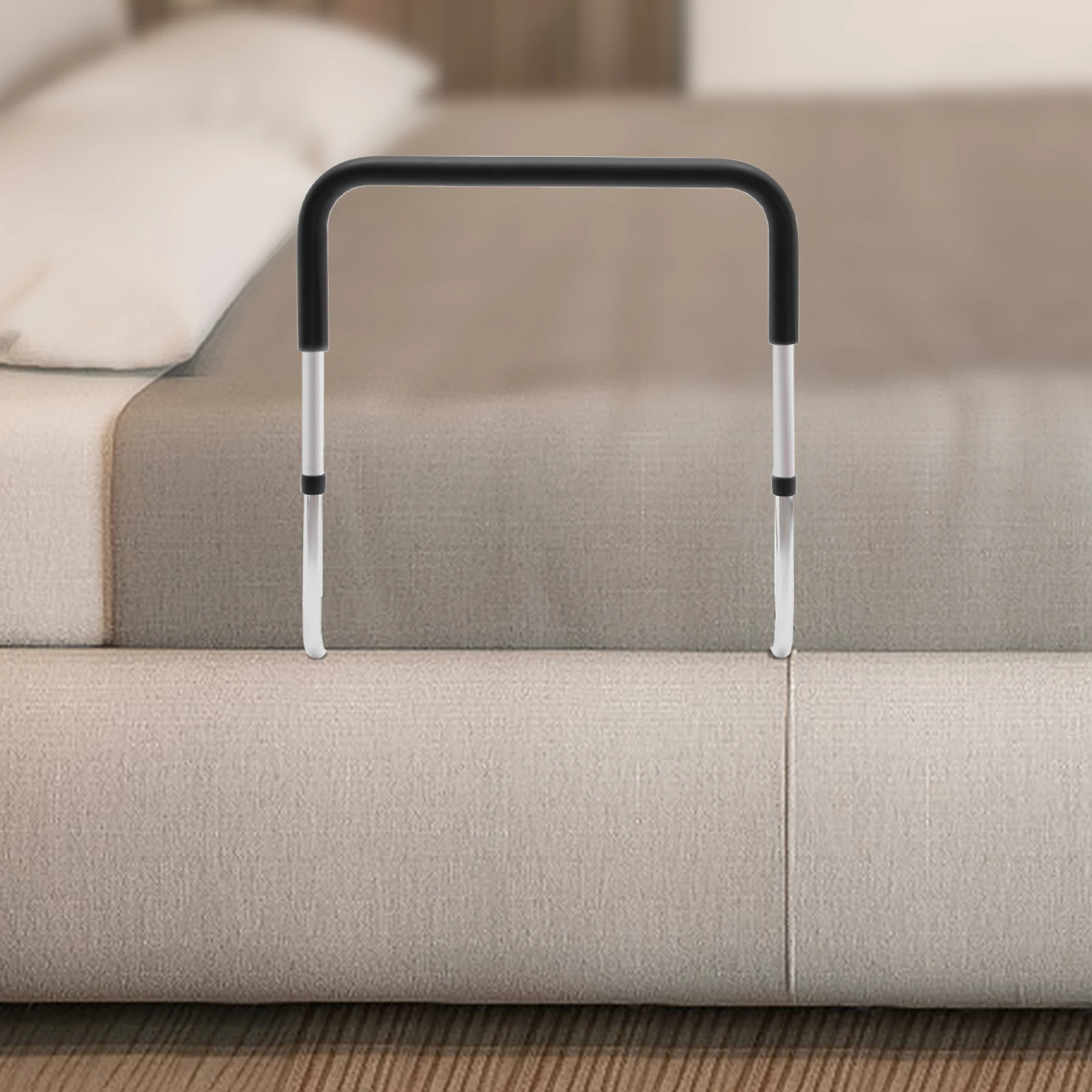 قضبان سرير لكبار السن للسلامة، حاجز مساعدة للسرير لمنع السقوط مع ارتفاع قابل للتعديل، قضيب إمساك بجانب السرير، يدعم 300 رطل