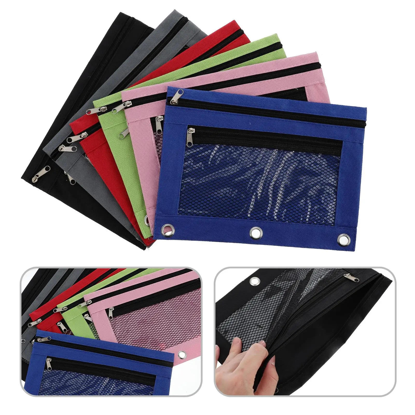 6 ชิ้น Oxford ผ้าเครื่องเขียนกระเป๋าตาข่ายหน้าต่างดินสอกระเป๋าซิปปิดโน้ตบุ๊คโรงเรียน Binder อุปกรณ์เสริมไฟล์