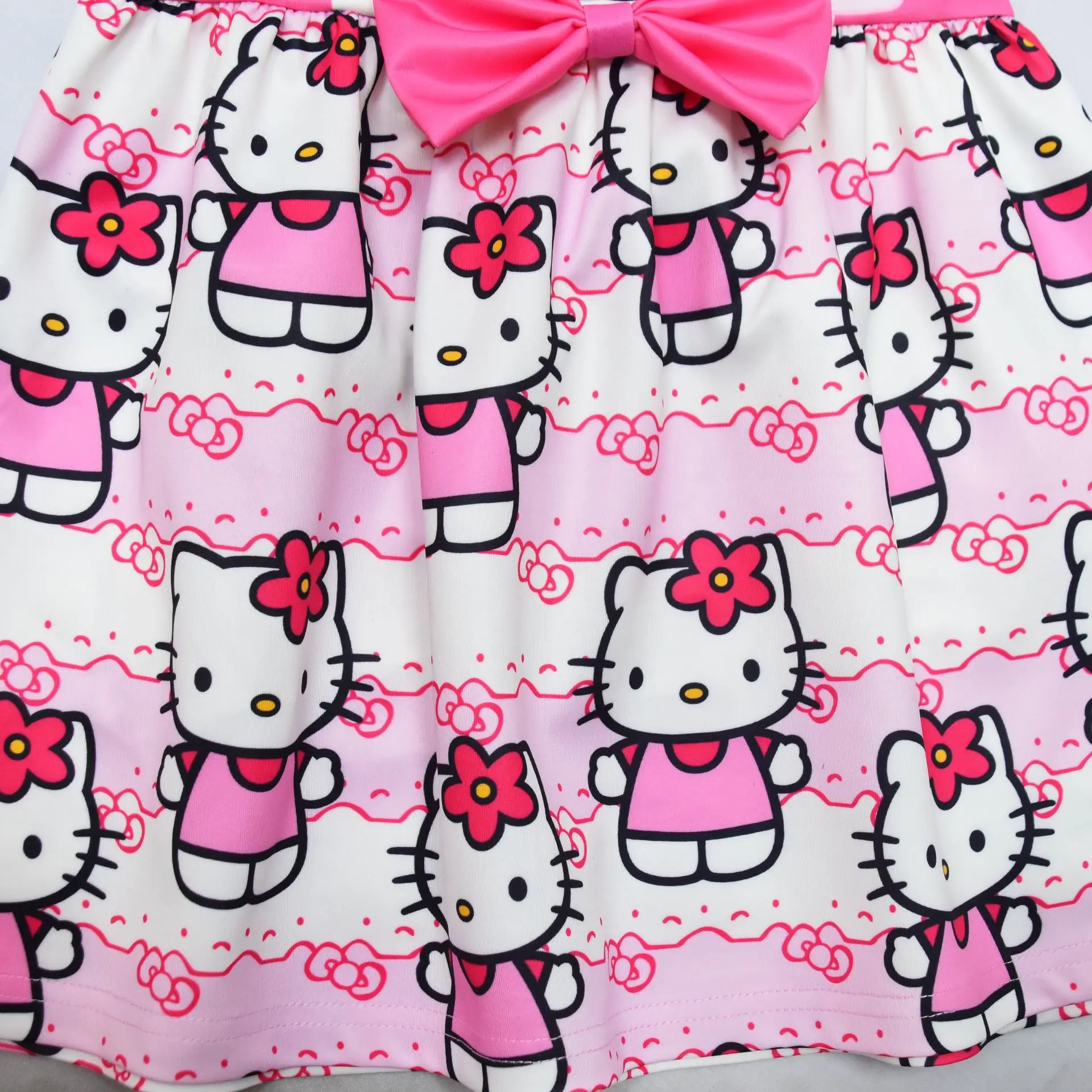 Hello Kitty Fashion Cartoon Children Sleeveless Pleated Dress Princess Dress for Girls Baby Birthday Christmas Party Dresses