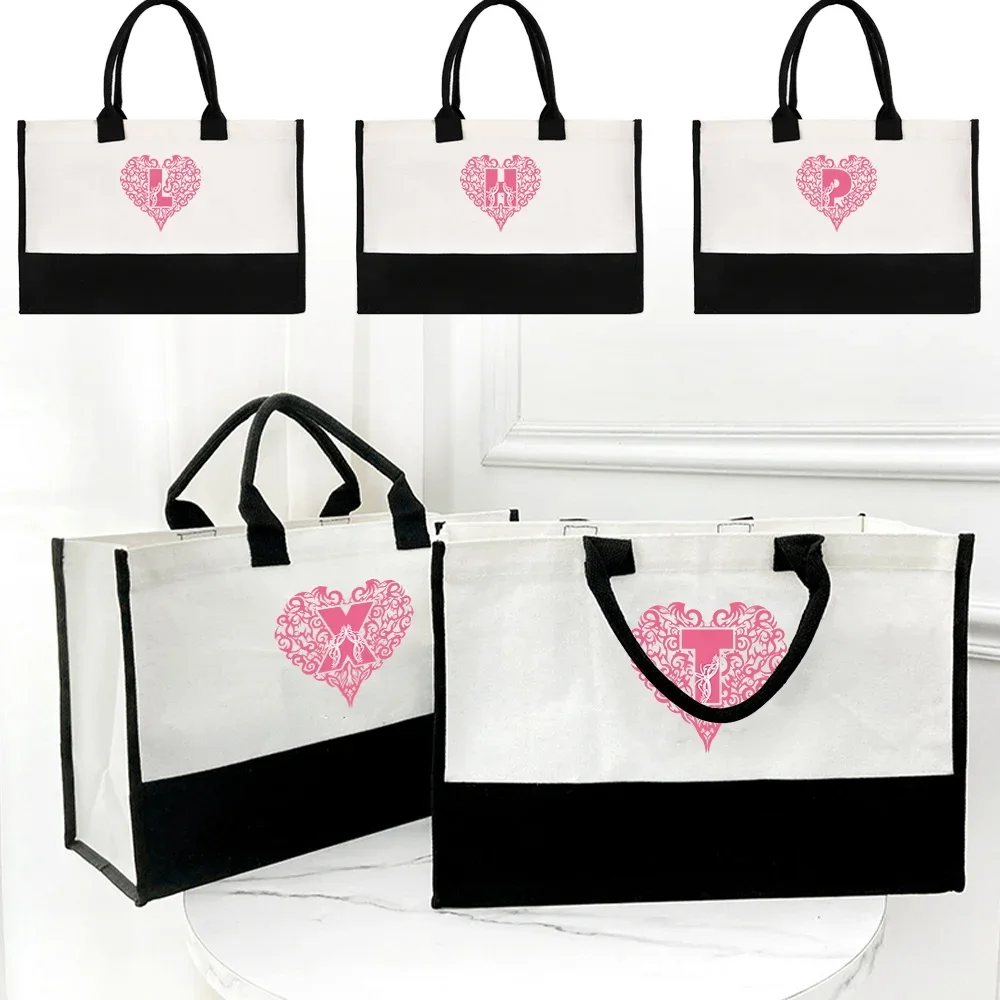 Korean Popular Shopping Bag Women Large Capacity Vacation Seaside Love Letter Print Series Beach Bags Casual Shopper Jute Bag