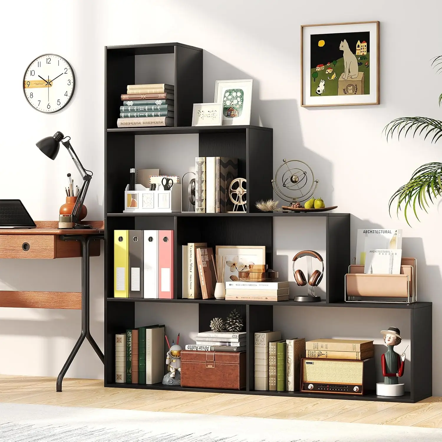 6-Cube L-Shape Bookshelf 4-Tier Corner Display Shelf W/Anti-Topple Kit Modern Storage For Living Room Bedroom Black, Customized