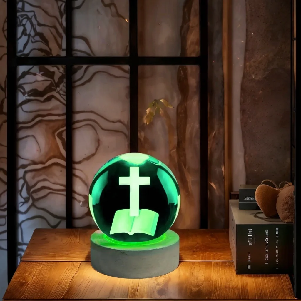 1pc 3D Laser Engraving Holy Light Book Rhyme, Crystal Ball Night Light, Modern Polished Glass Decoration, Christmas, Hal