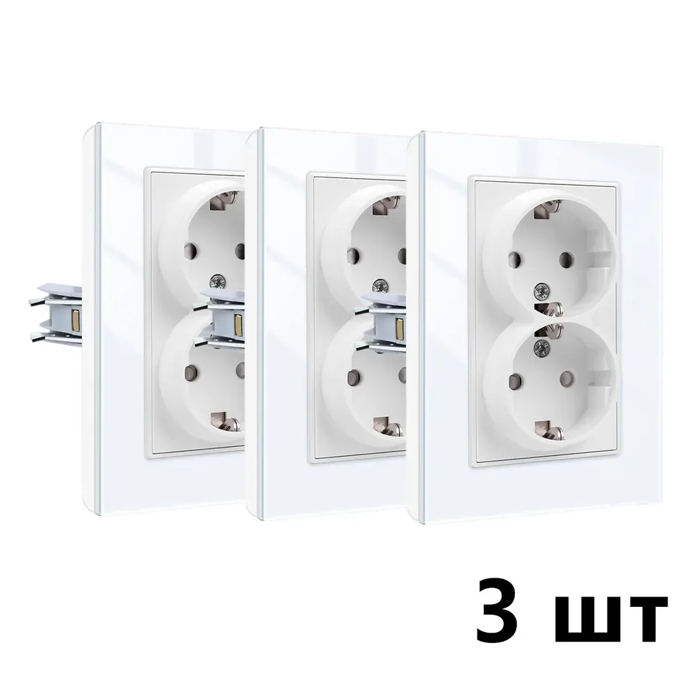 Dubbele EU-wandcontactdoos 120 * 86 mm Gehard glazen paneel 2 EU Stadnard stopcontacten Wisselstroompunten Stekkeruitgangen 110-250 V