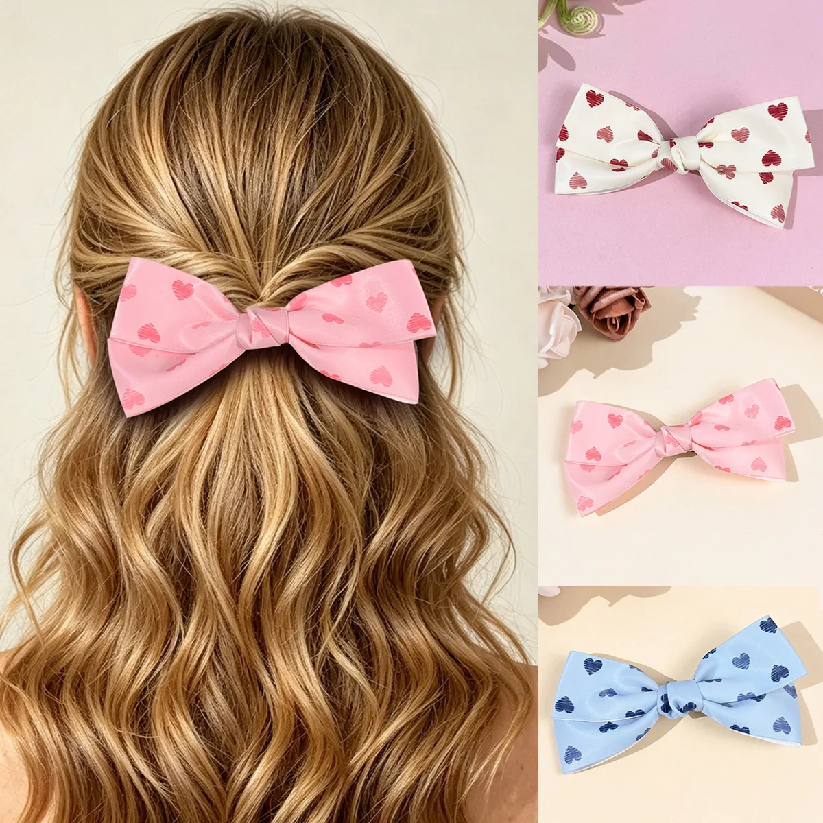 36pc Heart-Shaped Bow Hair Clips for Girls Elegant Minimalist Print Bowknot Barrettes Valentine's Day Headwear for Women Bulk