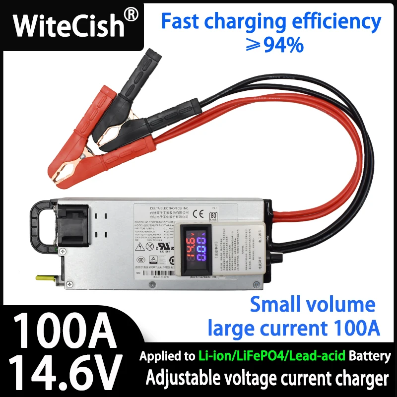 14.6V Lifepo4 Charger 12V 60A 100A Lithium Battery Charger 110V-240V Input 1-15V Adjustable Fast Battery Charger 14.6v 100a