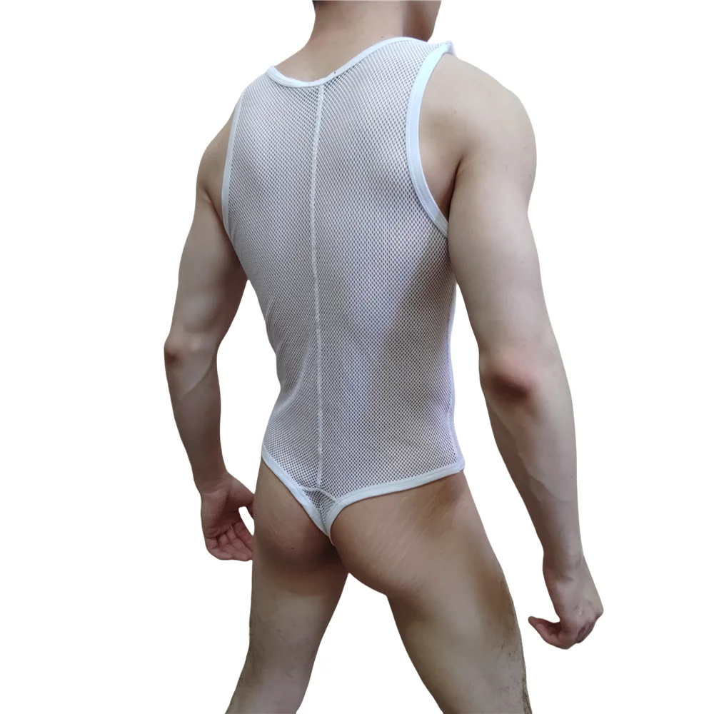 Men Bodysuits Building Shapers Harness Men Singlet Underwear Bikini Sexy Men T-Back Jumpsuit Stretch Thongs Jockstrap Mesh Nylon