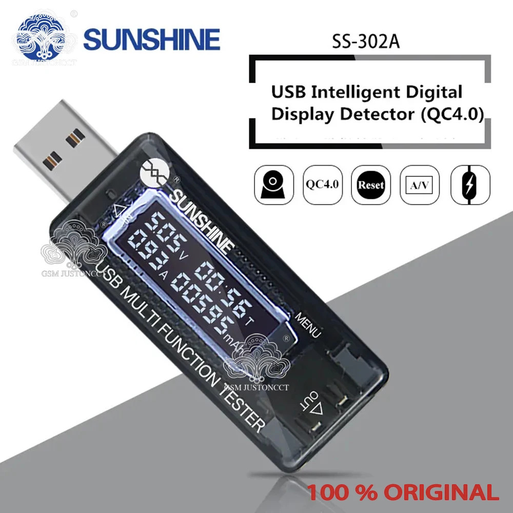 SUNSHINE SS-302A USB Multi-function Intelligent Digital Display Detector (QC4.0) Mobile Power Supply Current and Voltage Tester