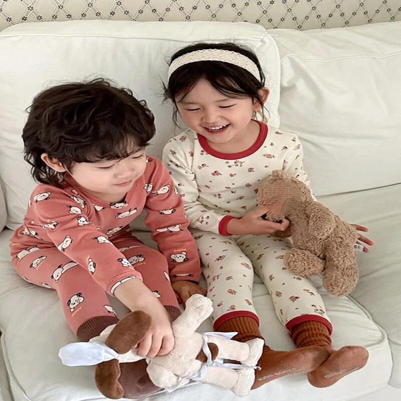 

Детский комплект теплого нижнего белья, термокомплект из чистого хлопка для мальчиков и девочек, домашняя одежда для малышей, осенне-зимняя утолщенная бесшовная теплая и уютная одежда
