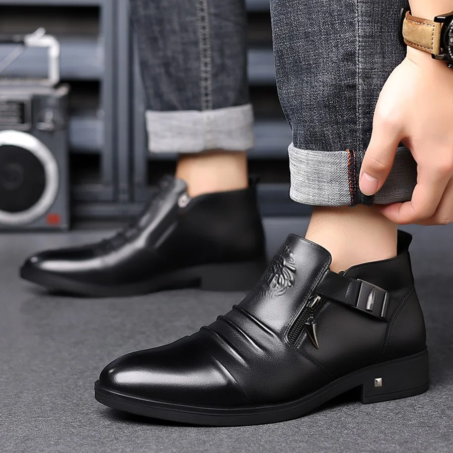 Herren Chelsea Boots in Übergröße, mit seitlichem Reißverschluss, runder Zehenpartie, lässige Stiefeletten für den Alltag und Winteranlässe – Detail 15