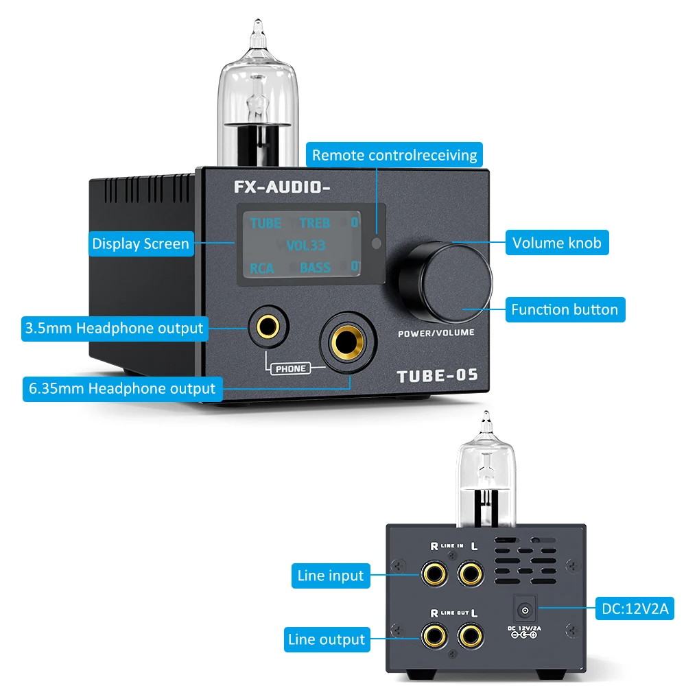 Imagem -04 - Fx-audio Pré-amplificador Headphone Amplificador Amp Fx05 12au7 Febre Audio Tube