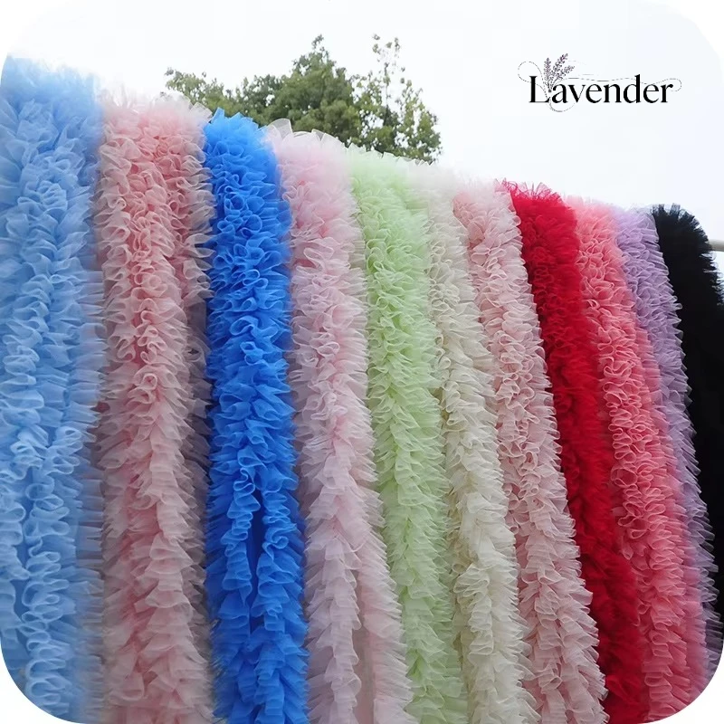 

Bright Color extra Ruffled Trim Party Wedding Decoration Tulle Tutu Dress Making 100 Percent Polyester Pleated Fabric