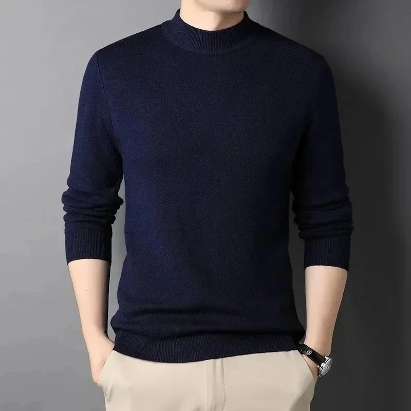 Autumn Mock Neck Sweater Coats Men Solid Color Pullovers Winter Man Half Turtleneck Knitwear Fashion Brand Casual Mens Clothing