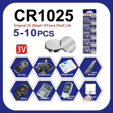 5-10PCS 3V CR1025 Lithium Button Battery KL1025 BR1025 LM1025 DL1025 CR 1025 5033LC Coin Cell Watch Batteries for Toys Remote