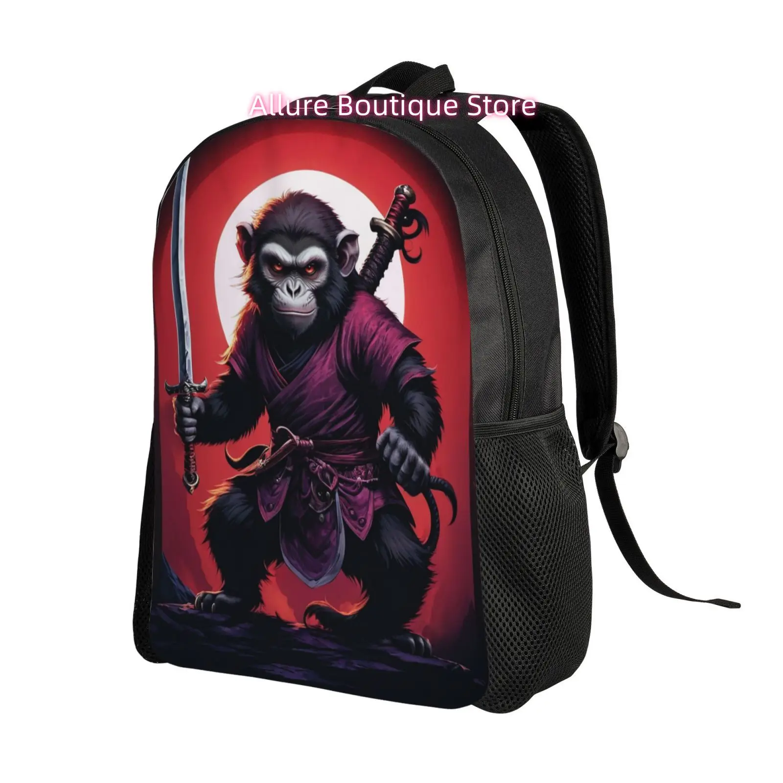 Ninja Monkey Print Backpack - Spacious & Lightweight for Travel, College, Hiking & Camping | Durable Polyester Laptop Bag with S