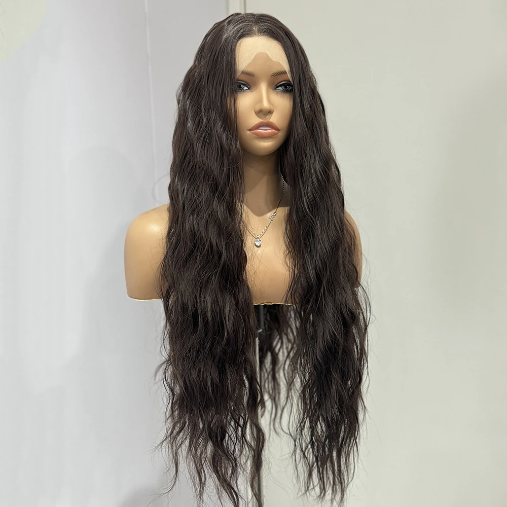 Dark Brown Curly Wig Synthetic Lace Wigs For Women Long Natural Wave Hair  Frontal Lace Wig Ready To Wear Heat Resistant Cosplay