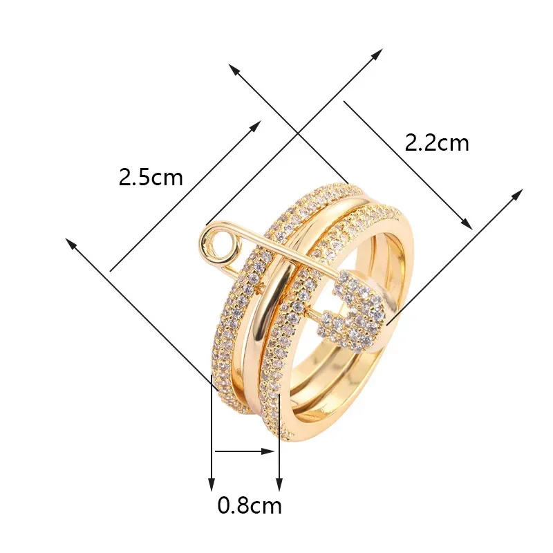 European American Simple Stylish Exquisite Shiny Women Zircon Three Layers Detachable Pin Ring Daily Jewelry Valentine Day Gift