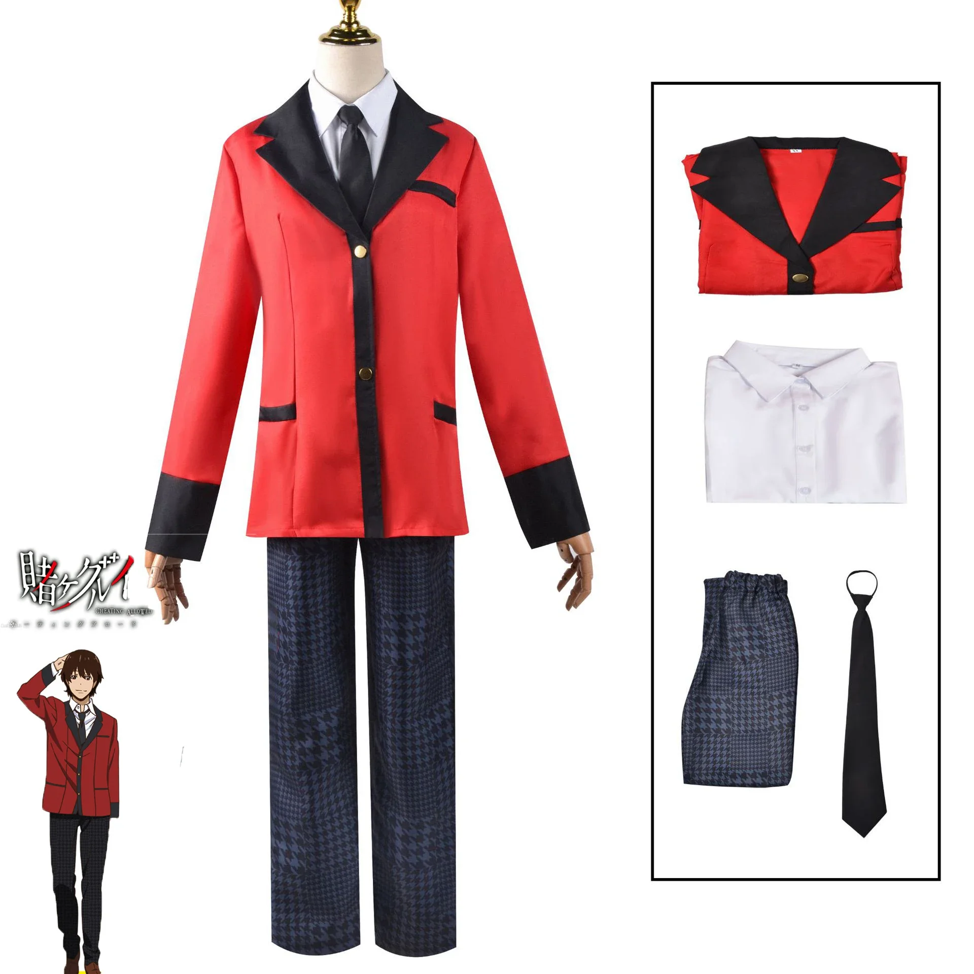 Anime kakegurui suzui ryota cosplay traje compulsivo jogador uniformes escolares ryota perucas halloween cosplay trajes para homem