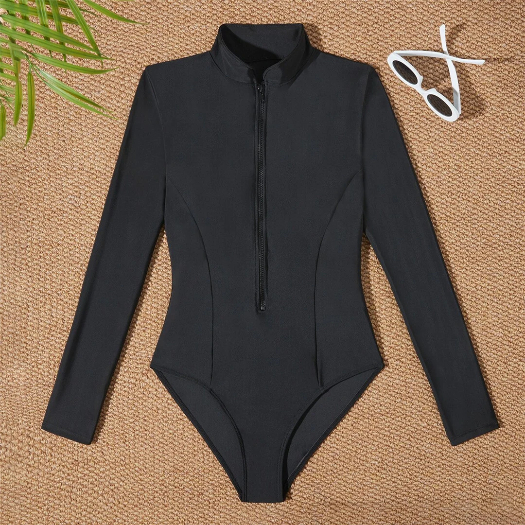 S - 2XL, 4 Farben, langärmelig, mit Reißverschluss, Surf-Rashguard, einteiliger Badeanzug, Damen-Badebekleidung, Badeanzug für Frauen, Badebekleidung, Schwimmanzug V6266 – Detail 7