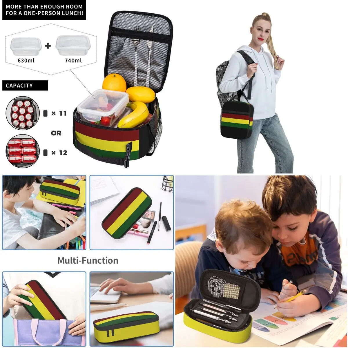 Rasta Flag Rasta Stripe Backpacks Boys Girls Bookbag Children School Bag Cartoon Kids Rucksack Lunch Bag Pen Bag Three-Piece Set