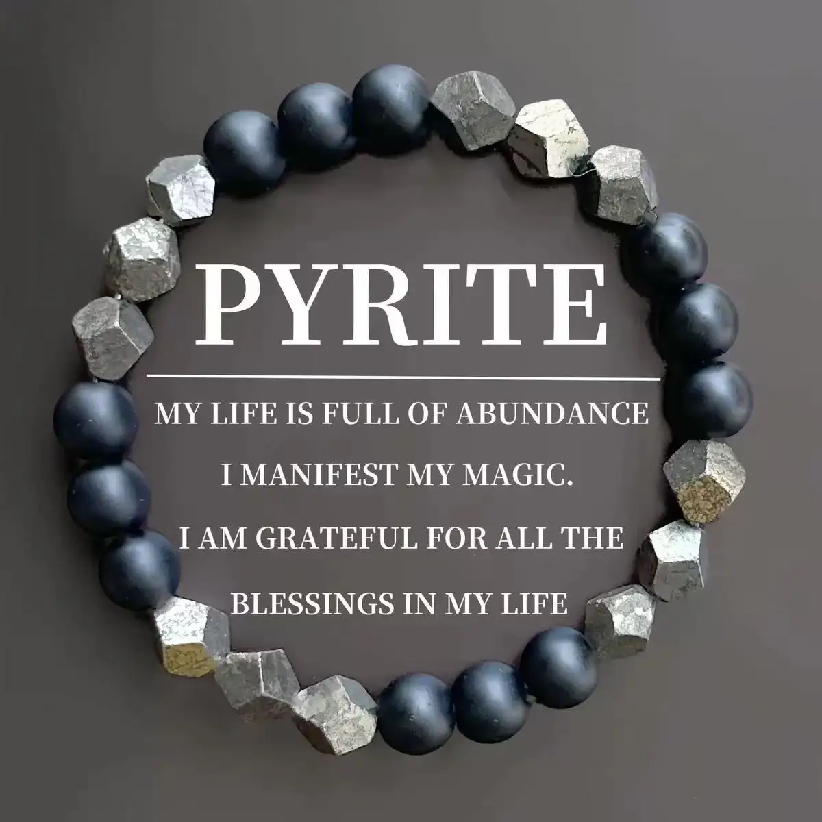 

European And American Style Bracelet, Natural Facet Chalcopyrite Raw Stone Bracelet Black Agate Wealth Jewelry Accessories