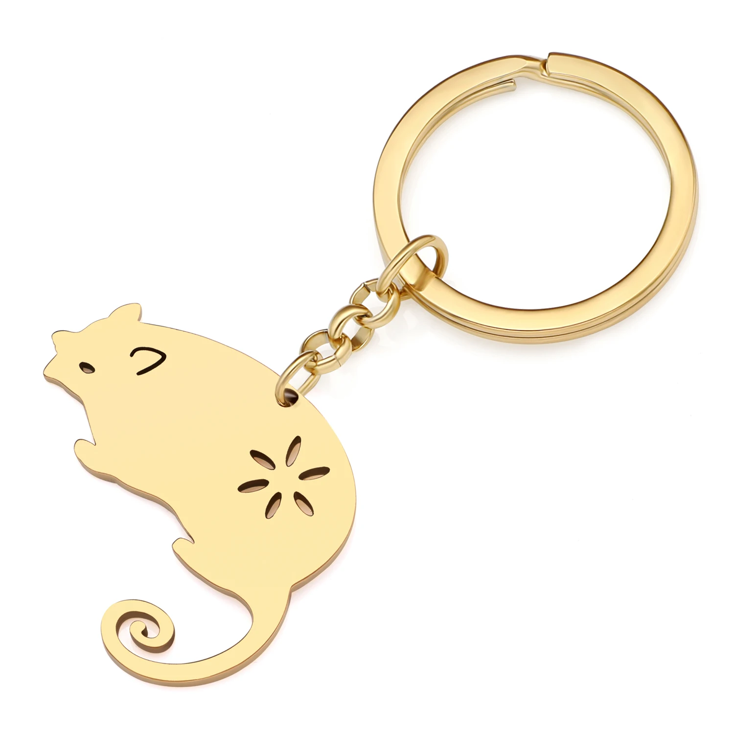 Weveni Stainless Steel Gold-plated Novelty Opossum Key Chains Cute Mouse Keyring Handbag Charm Keychains For Women Girls Gifts