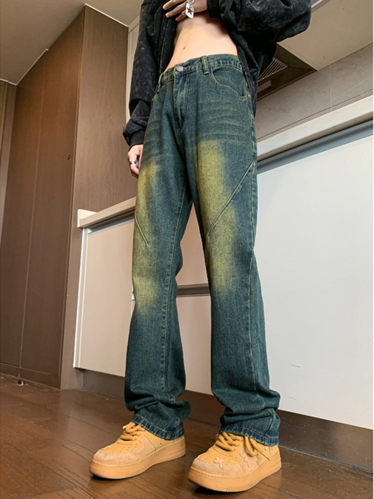 

American Hiphop Sle Men's Jeans Spring Autumn Trendy Brand Heavy Waed Vintage Denim Pants Micro Flared Straight Leg Trousers