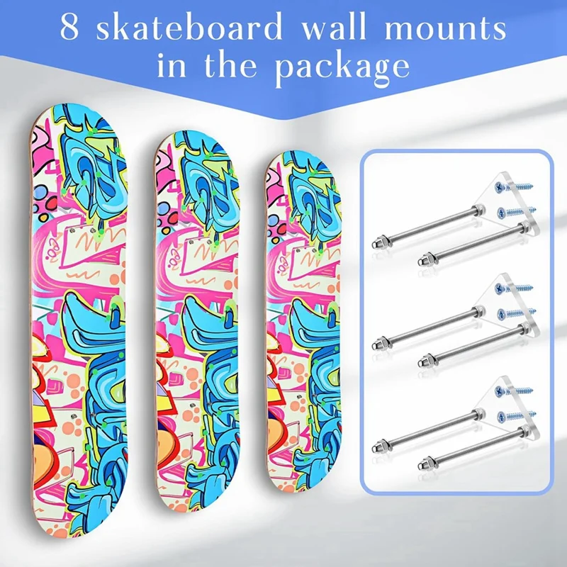 4 Stück Skateboard Kleiderbügel, Skateboard Wand halterung Wand halterung Rack Aufbewahrung Display halter für Skateboards Deck Display