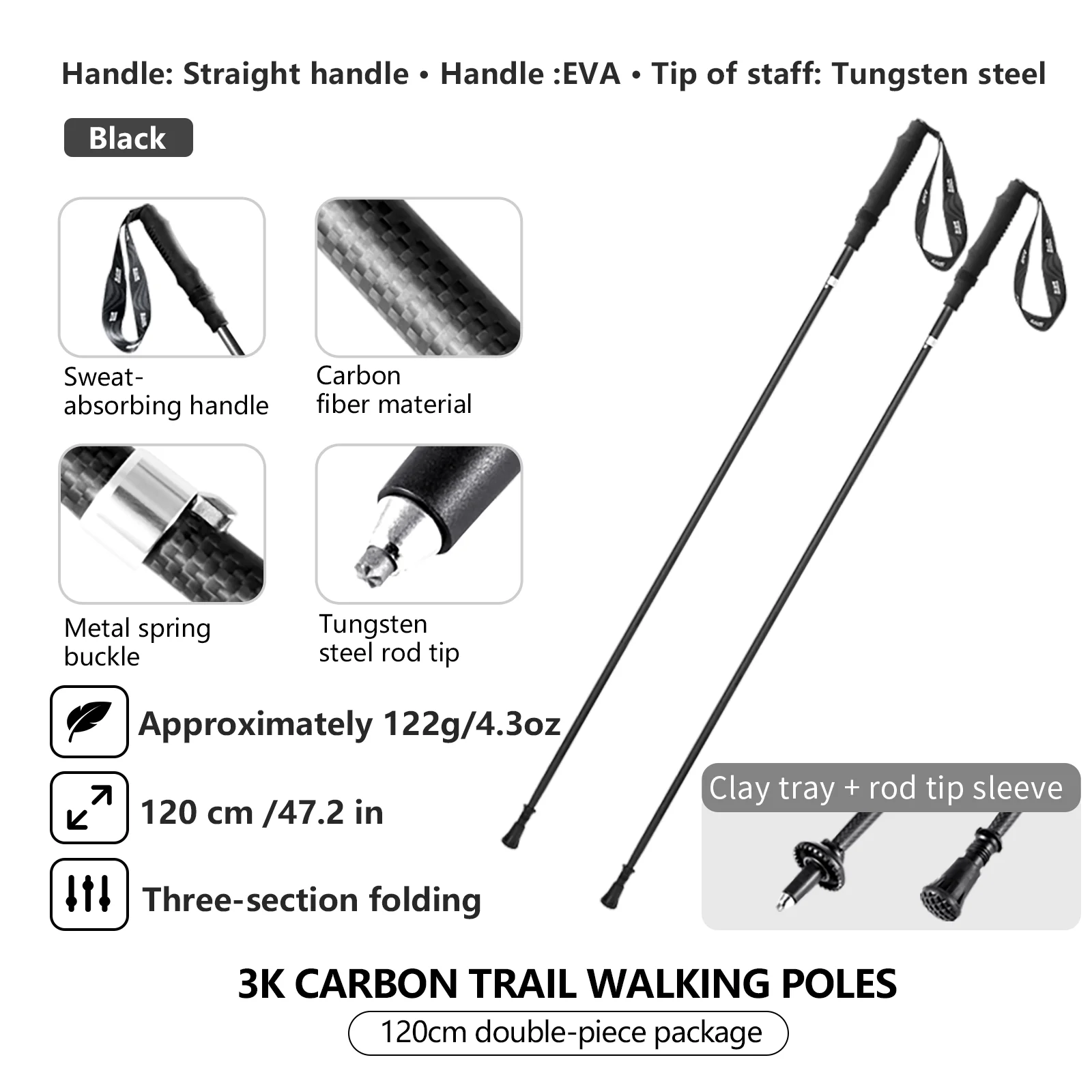 BISINNA 2pcs Ultralight Trekking Poles Folding Walking Sticks Carbon Fiber Hiking Poles Portable Trail Runing Canes image 3