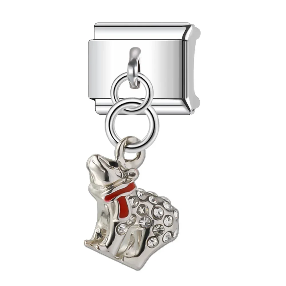Trusta 2024 New Fashion Romantic Heart Shiny CZ Charm Italian Links Fit 9mm Bracelet Stainless Steel for Women DIY Jewelry N097