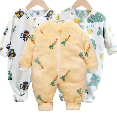 Coral Velvet Pajamas For Boys Girls Thick Flannel Onesies Toddles Warm Jumpsuits Kids Cartoon Blanket Autumn Winter Sleepwear