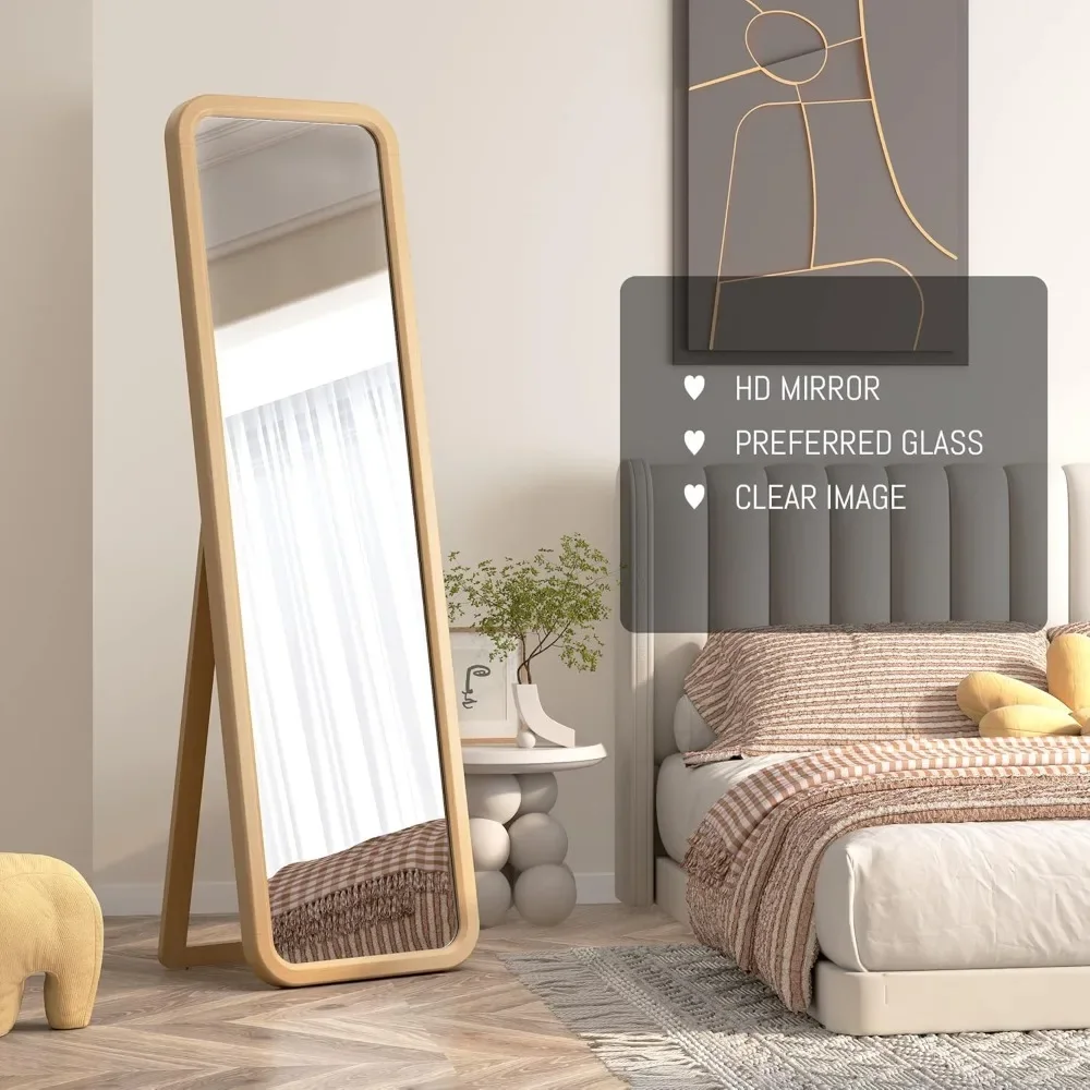 

Standing floor mirror, solid wood frame, 63 "x 18" wooden full-length mirror, rounded corners, standing or wall mounted