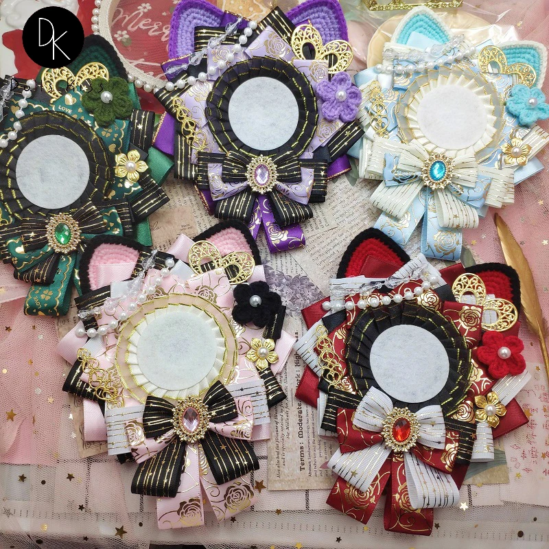 

Cute Cat Ears Silk Handmade Badge Holder for Ita Bag Pins Display Ita Bag Decorate for 58mm 65mm Badges Bag JK Accessories