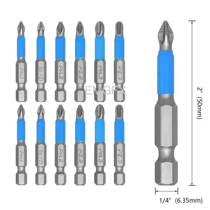 12 Stück rutsch feste pz1/pz2/pz3 Schraubendreher-Bit-Sets für Bohr magnet s2 Schrauben dreher aus legiertem Stahl mit elektrischem Aufprall 50/25mm