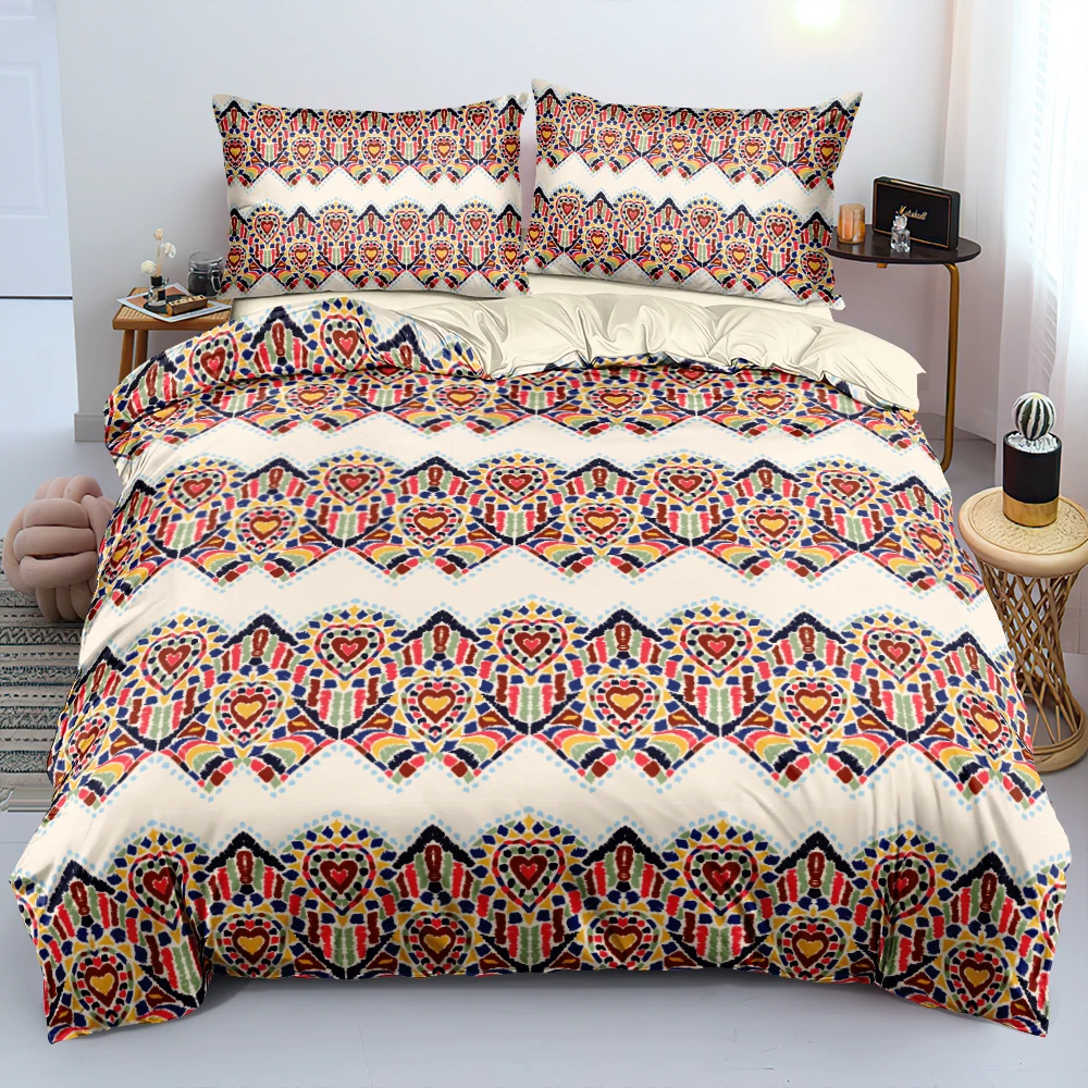 

3D Geometry Luxury Duvet Cover Set Bohemia Pattern Comforter Cover Pillowcases Twin King Queen Size Fade Resistant Linens Bed