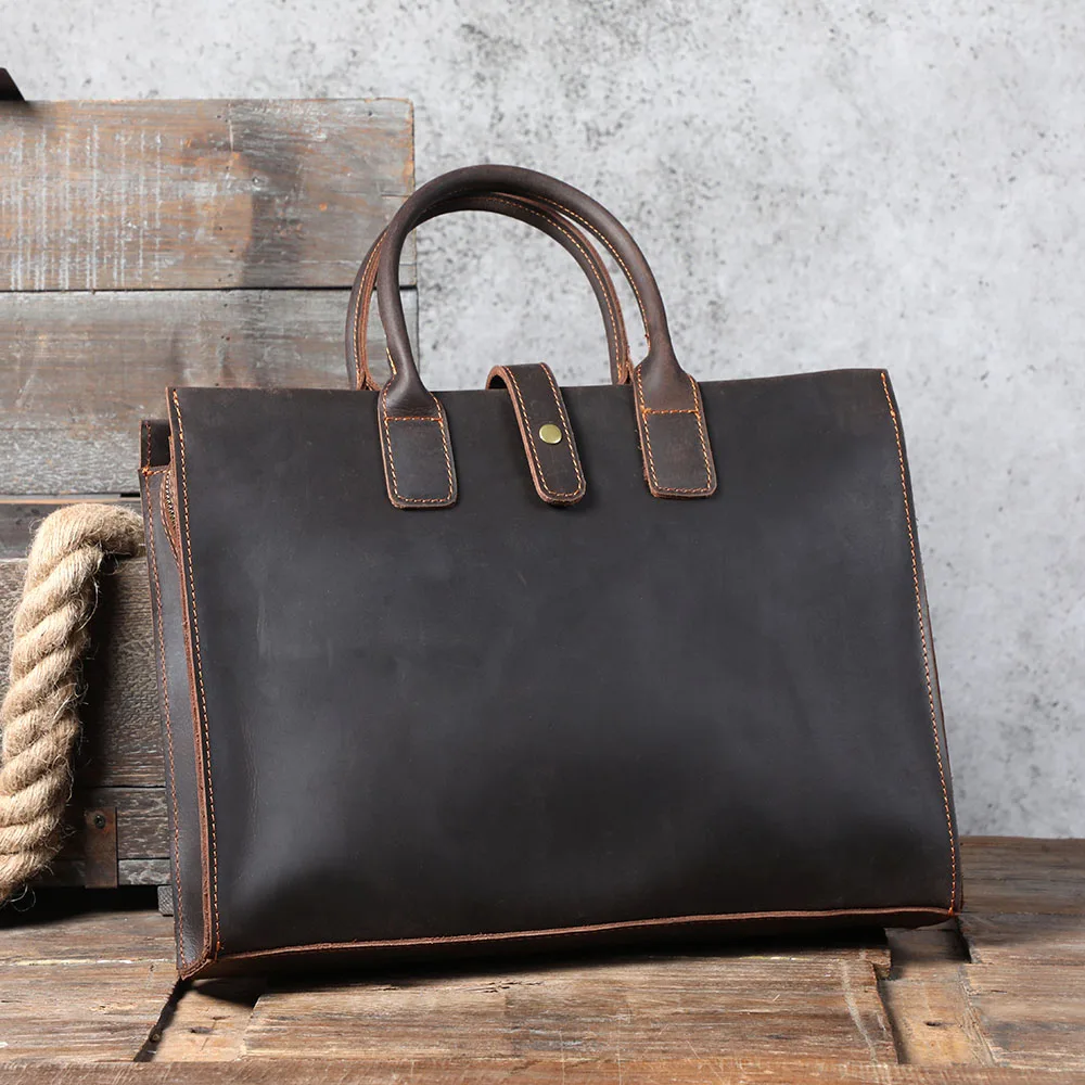 S.WORKER Handgefertigte Vintage-Leder-Aktentasche | Einfache Herren-Business-Handtasche 14" Laptop-Tasche – Detail 11